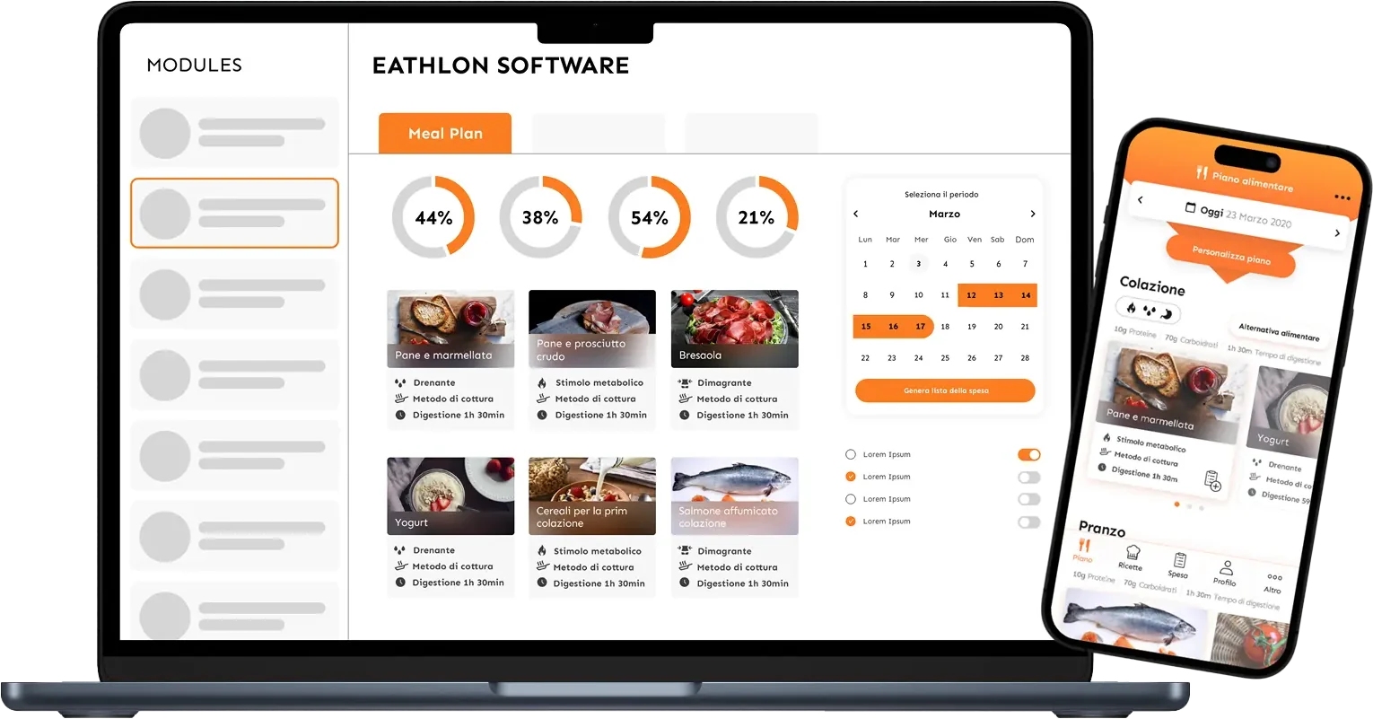 Eathlon Software: dashboard del back office e app mobile Eathlon