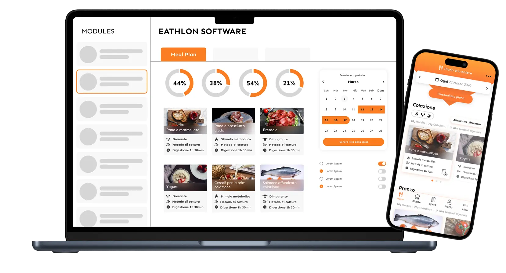 Eathlon Software: dashboard del back office e app mobile Eathlon